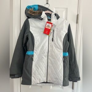 Womens spyder snow jacket in white and gray